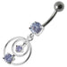 Silver Fancy Round Jeweled Dangling Navel Ring - Monster Piercing