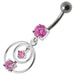 Silver Fancy Round Jeweled Dangling Navel Ring - Monster Piercing