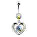 Fancy Jeweled Heart And Centered Stone Dangling Belly Ring Body Jewelry - Monster Piercing