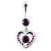 Fancy Jeweled Heart And Centered Stone Dangling Belly Ring Body Jewelry - Monster Piercing