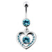 Fancy Jeweled Heart And Centered Stone Dangling Belly Ring Body Jewelry - Monster Piercing