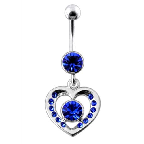 Fancy Jeweled Heart And Centered Stone Dangling Belly Ring Body Jewelry - Monster Piercing