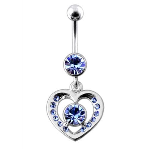 Fancy Jeweled Heart And Centered Stone Dangling Belly Ring Body Jewelry - Monster Piercing