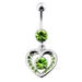 Fancy Jeweled Heart And Centered Stone Dangling Belly Ring Body Jewelry - Monster Piercing