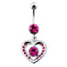 Fancy Jeweled Heart And Centered Stone Dangling Belly Ring Body Jewelry - Monster Piercing