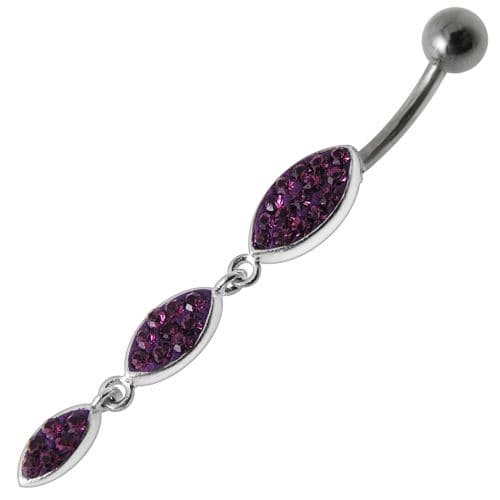 Silver Fancy Stones Jeweled Dangling  SS Bar Navel Ring - Monster Piercing