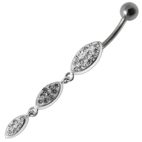 Silver Fancy Stones Jeweled Dangling  SS Bar Navel Ring - Monster Piercing