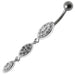 Silver Fancy Stones Jeweled Dangling  SS Bar Navel Ring - Monster Piercing