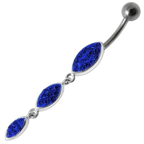 Silver Fancy Stones Jeweled Dangling  SS Bar Navel Ring - Monster Piercing