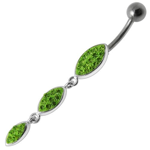 Silver Fancy Stones Jeweled Dangling  SS Bar Navel Ring - Monster Piercing