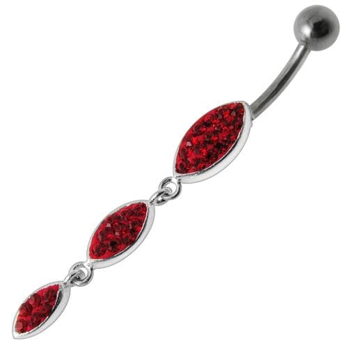 Silver Fancy Stones Jeweled Dangling  SS Bar Navel Ring - Monster Piercing