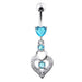 Silver Fancy Heart Jeweled Heart Dangling Banana Belly Ring - Monster Piercing