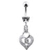 Silver Fancy Heart Jeweled Heart Dangling Banana Belly Ring - Monster Piercing