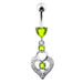 Silver Fancy Heart Jeweled Heart Dangling Banana Belly Ring - Monster Piercing