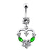 Silver Fancy Mix Color Jeweled Heart Dangling SS Bar Belly Ring - Monster Piercing