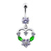 Silver Fancy Mix Color Jeweled Heart Dangling SS Bar Belly Ring - Monster Piercing