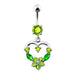 Silver Fancy Mix Color Jeweled Heart Dangling SS Bar Belly Ring - Monster Piercing