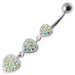 Fancy Multi Jeweled Heart Dangling Navel Ring - Monster Piercing