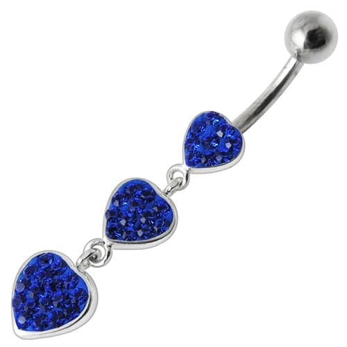 Fancy Multi Jeweled Heart Dangling Navel Ring - Monster Piercing