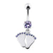 Silver Fancy Foot Print Jeweled Dangling Belly Ring - Monster Piercing