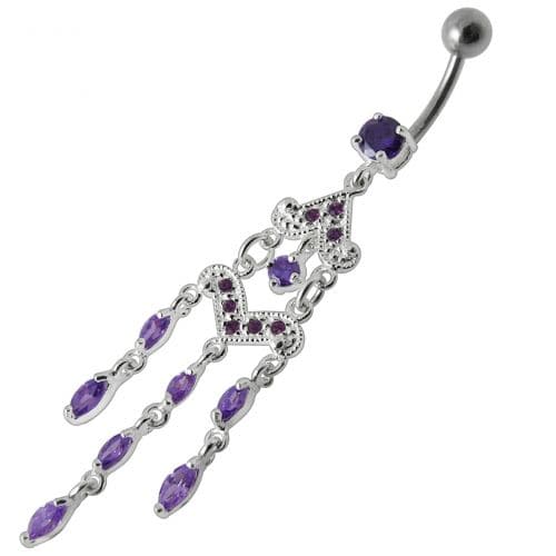 Fancy Silver Chandeliers Jeweled Dangling Navel Ring - Monster Piercing