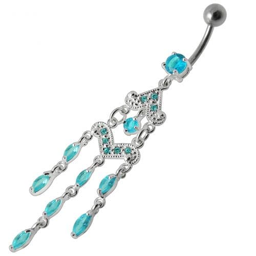 Fancy Silver Chandeliers Jeweled Dangling Navel Ring - Monster Piercing