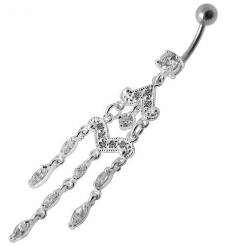 Fancy Silver Chandeliers Jeweled Dangling Navel Ring - Monster Piercing