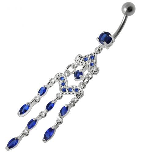 Fancy Silver Chandeliers Jeweled Dangling Navel Ring - Monster Piercing