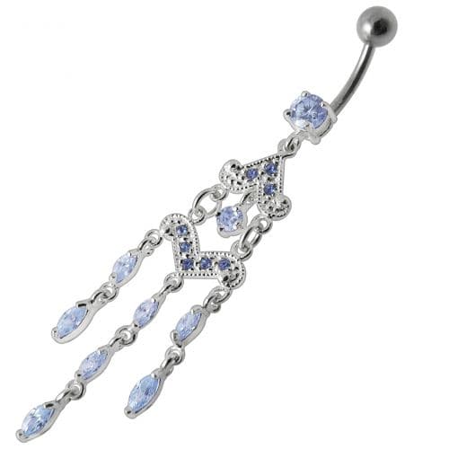 Fancy Silver Chandeliers Jeweled Dangling Navel Ring - Monster Piercing