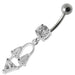 Silver Fancy Double Stone Jeweled Dangling Navel Ring - Monster Piercing