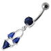 Silver Fancy Double Stone Jeweled Dangling Navel Ring - Monster Piercing