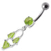 Silver Fancy Double Stone Jeweled Dangling Navel Ring - Monster Piercing