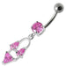 Silver Fancy Double Stone Jeweled Dangling Navel Ring - Monster Piercing