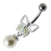 Fancy Butterfly Jeweled Pearl Dangling Curved Belly Ring Body Jewelry - Monster Piercing