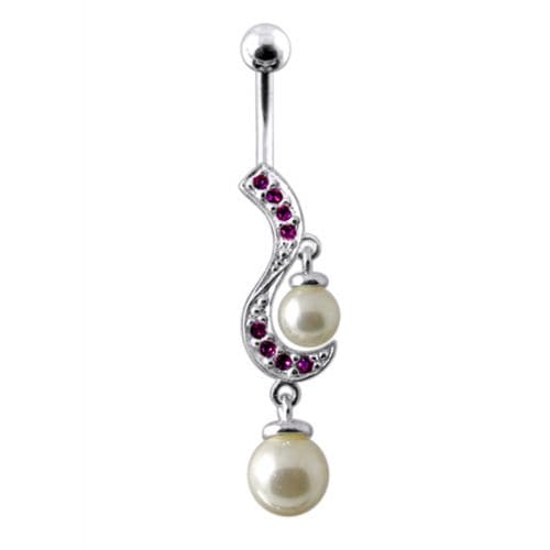 Fancy Centered PEARL Jeweled Dangling Navel Body Ring - Monster Piercing