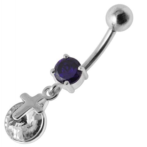 Silver Fancy  CROSS Dangling Belly Ring - Monster Piercing