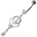 Fancy Jeweled Dangling Heart With Banana Bar Belly Ring Body Jewelry - Monster Piercing