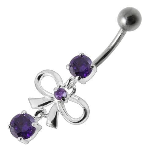 Fancy Bow Shape Jeweled Dangling Navel Ring - Monster Piercing