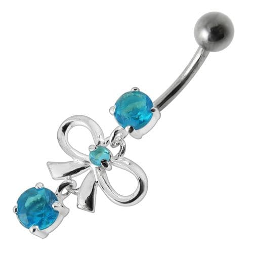 Fancy Bow Shape Jeweled Dangling Navel Ring - Monster Piercing