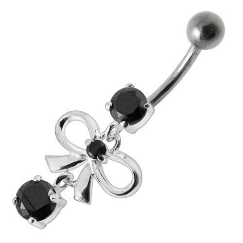 Fancy Bow Shape Jeweled Dangling Navel Ring - Monster Piercing