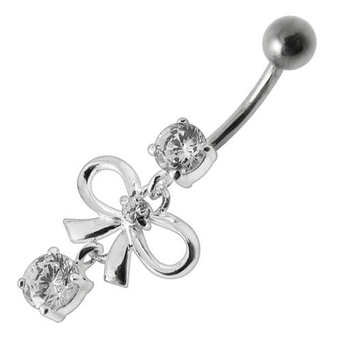 Fancy Bow Shape Jeweled Dangling Navel Ring - Monster Piercing