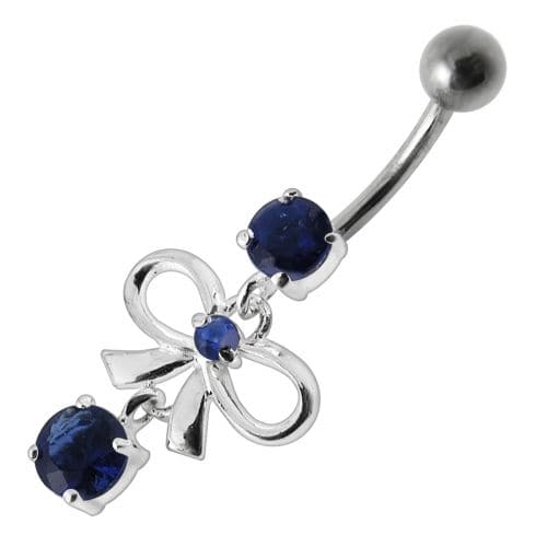 Fancy Bow Shape Jeweled Dangling Navel Ring - Monster Piercing