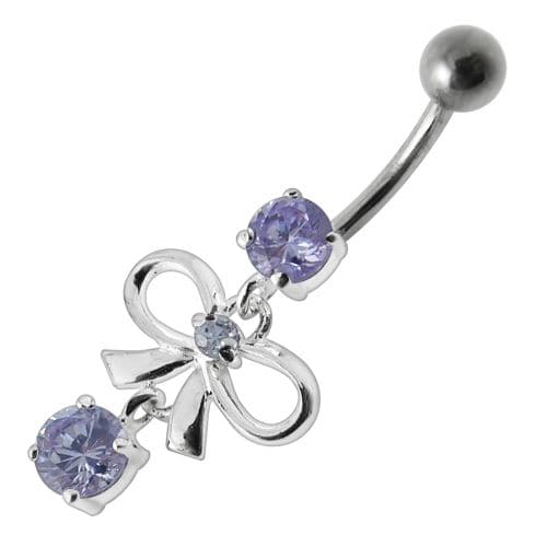 Fancy Bow Shape Jeweled Dangling Navel Ring - Monster Piercing