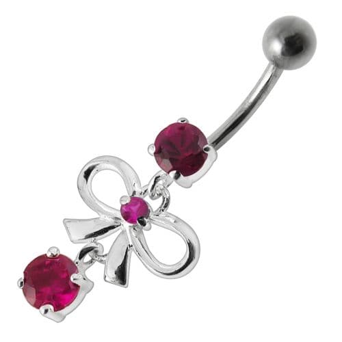 Fancy Bow Shape Jeweled Dangling Navel Ring - Monster Piercing