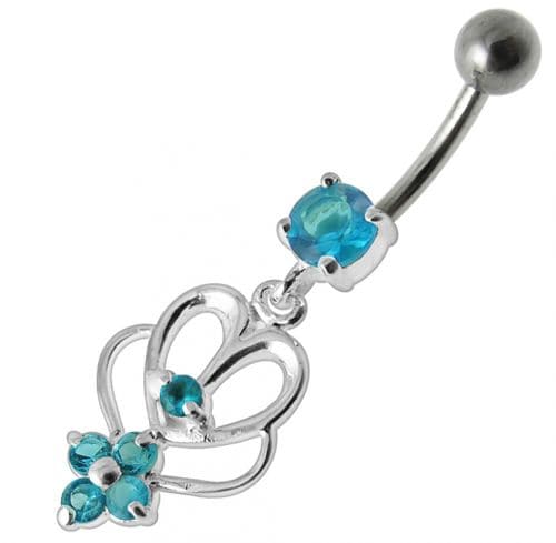 Fancy  Jeweled Dangling Curved Bar Belly Ring - Monster Piercing