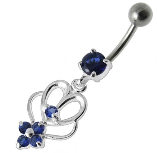 Fancy  Jeweled Dangling Curved Bar Belly Ring - Monster Piercing