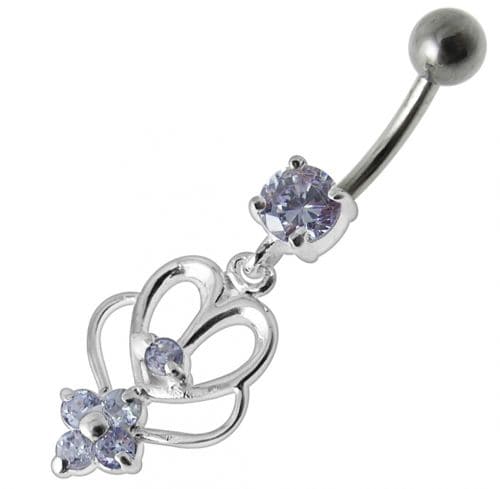 Fancy  Jeweled Dangling Curved Bar Belly Ring - Monster Piercing