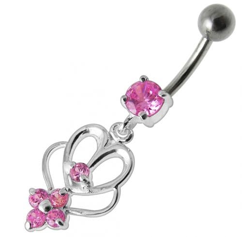 Fancy  Jeweled Dangling Curved Bar Belly Ring - Monster Piercing