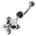 Fancy Jeweled Butterfly Silver Dangling  Bar Belly Ring - Monster Piercing