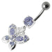 Fancy Jeweled Butterfly Silver Dangling  Bar Belly Ring - Monster Piercing